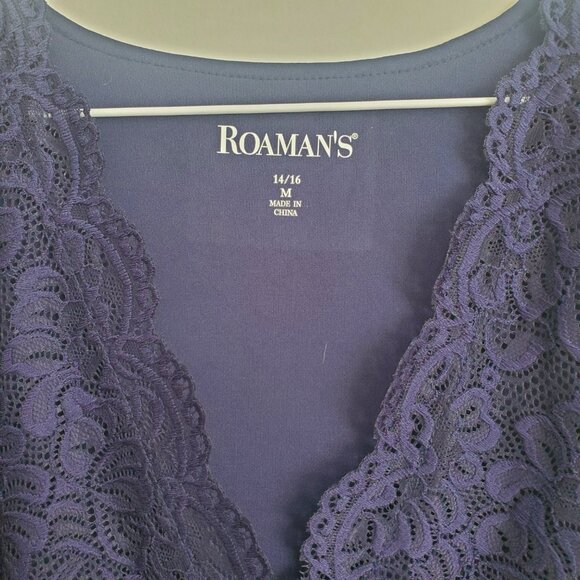 ROAMAN'S Women's Plus Size Dressy Lace Babydoll Blouse Top Crossover V Neck Navy - Picture 2 of 6